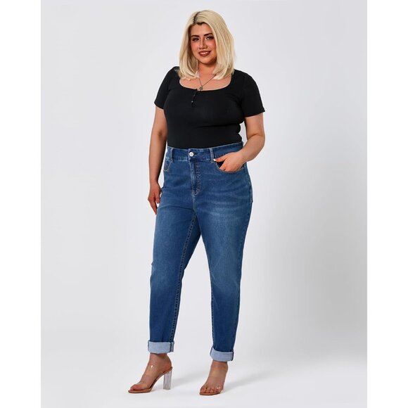 Plus Size Skinny Jeans High Rise Stretchy Denim Pockets Tummy Control - Picture 2 of 6